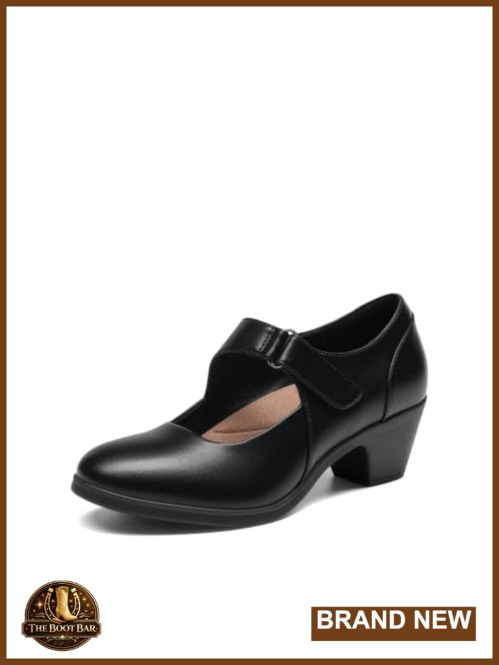 Women's Mary Jane Pumps with Chunky Heel, Closed Toe, Faux Leather